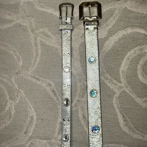 🌷VINTAGE🌷Bundle silver metallic jeweled belts, one genuine leather
